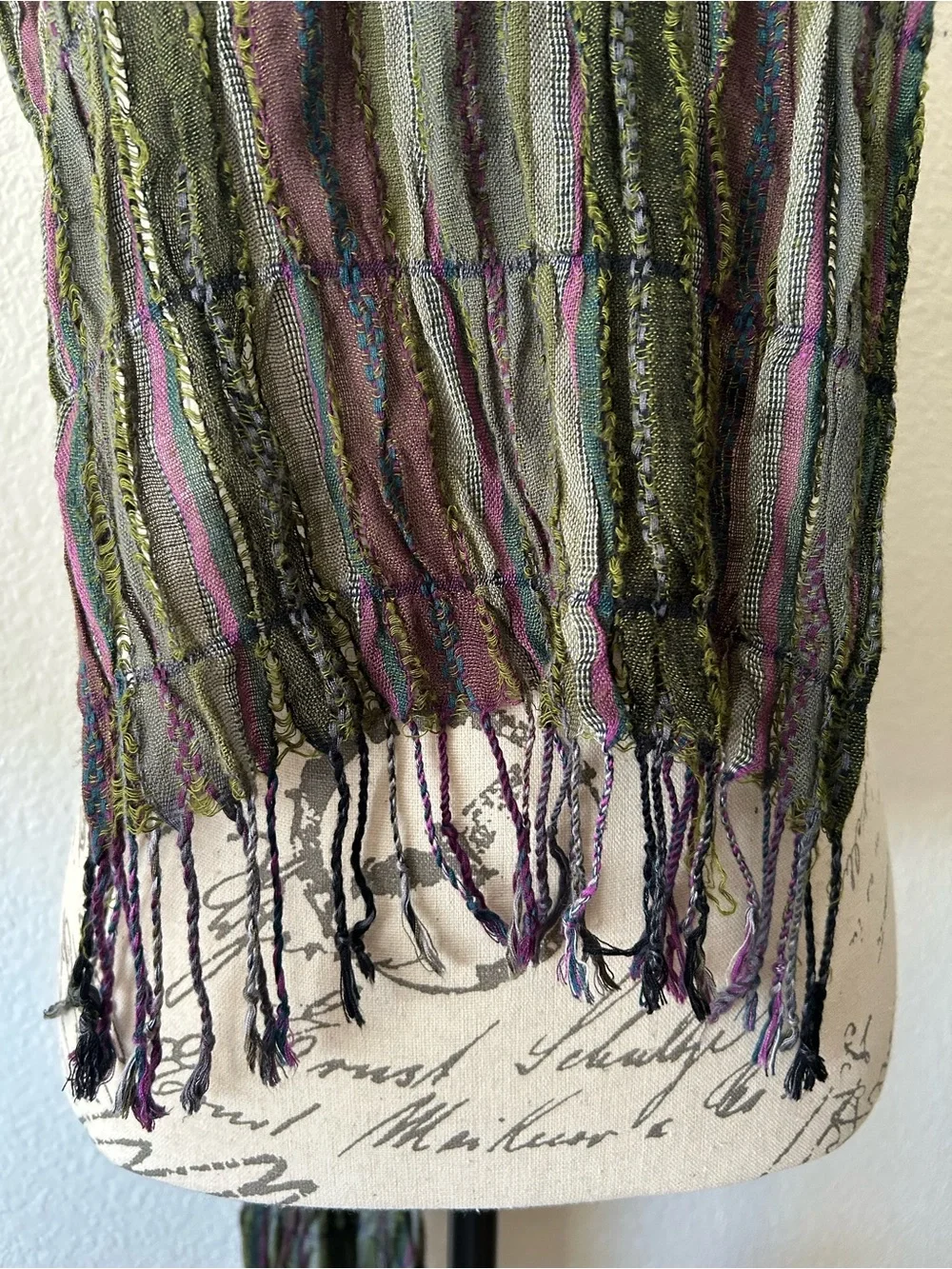 Source Unknown Olive and Plum Striped Lightweight Scarf